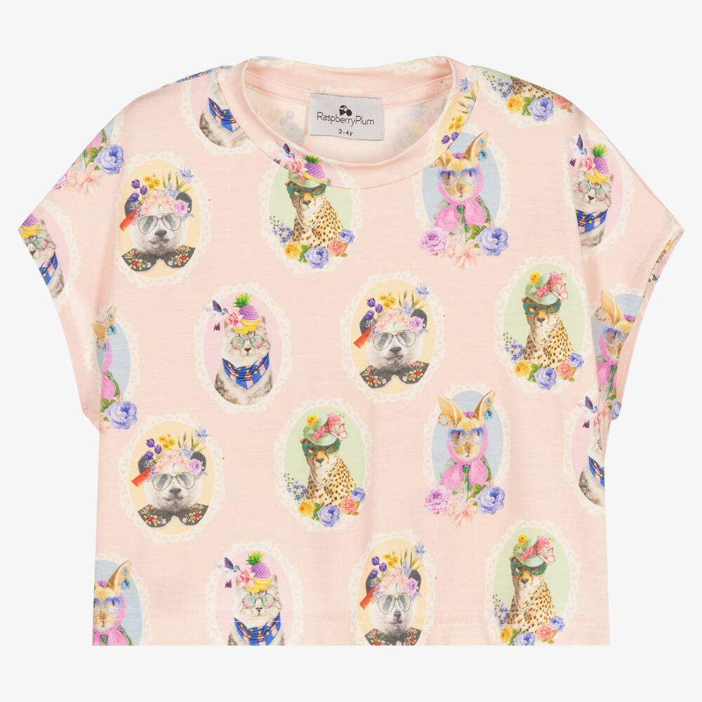 RaspberryPlum - T-shirt rose imprimé animaux fille | Childrensalon