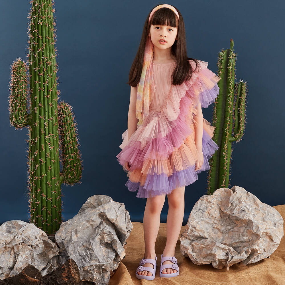 RaspberryPlum-Girls Pink Asymmetric Tulle Dress | Childrensalon Outlet