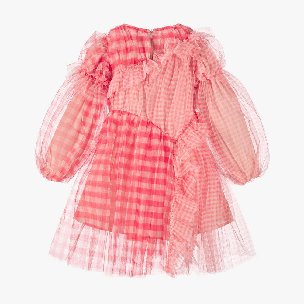 RaspberryPlum-Girls Pink Checked Tulle Ruffle Dress | Childrensalon Outlet