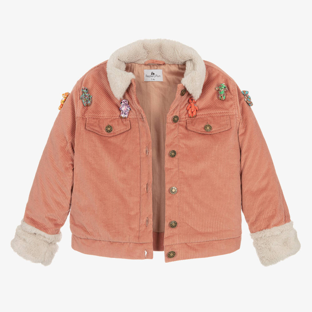 راسبيري بلام -جاكيت بطبعة بير قطن كوردروي لون زهري للبنات | Childrensalon Outlet