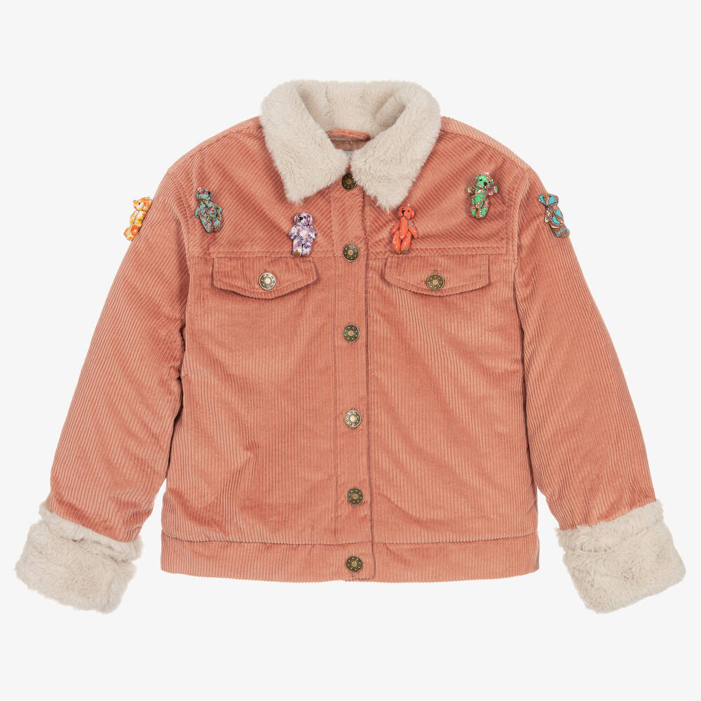 RaspberryPlum - Girls Pink Corduroy Bear Jacket | Childrensalon