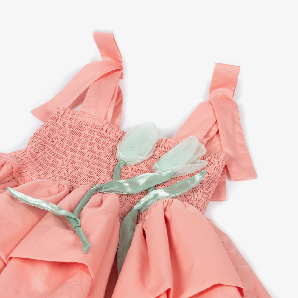 RaspberryPlum-Girls Pink Cotton Puffball Dress with 3D Flowers | Childrensalon Outlet