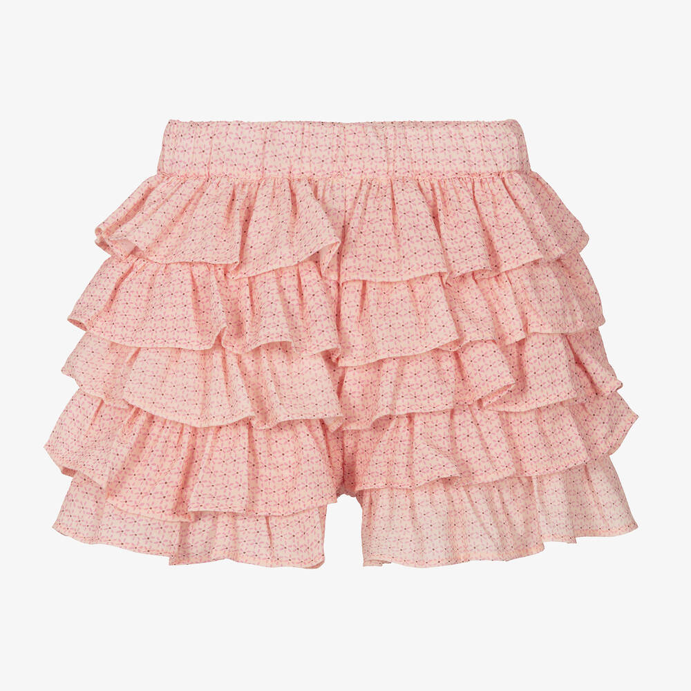 راسبيري بلام -شورت قطن وفيسكوز لون زهري مزين بكشكش للبنات | Childrensalon Outlet