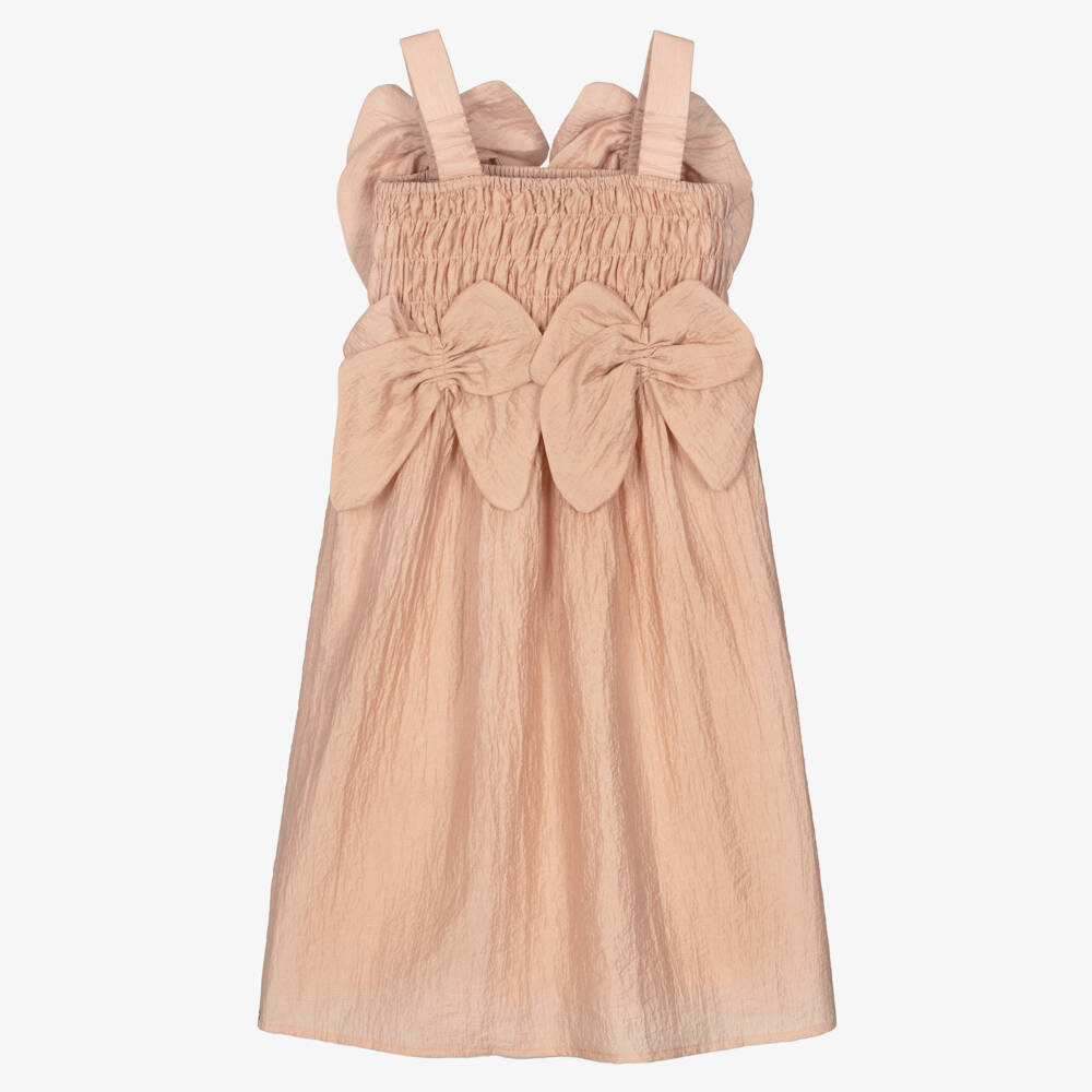 RaspberryPlum-Girls Pink Crinkled Fabric Dress with Bows | Childrensalon Outlet