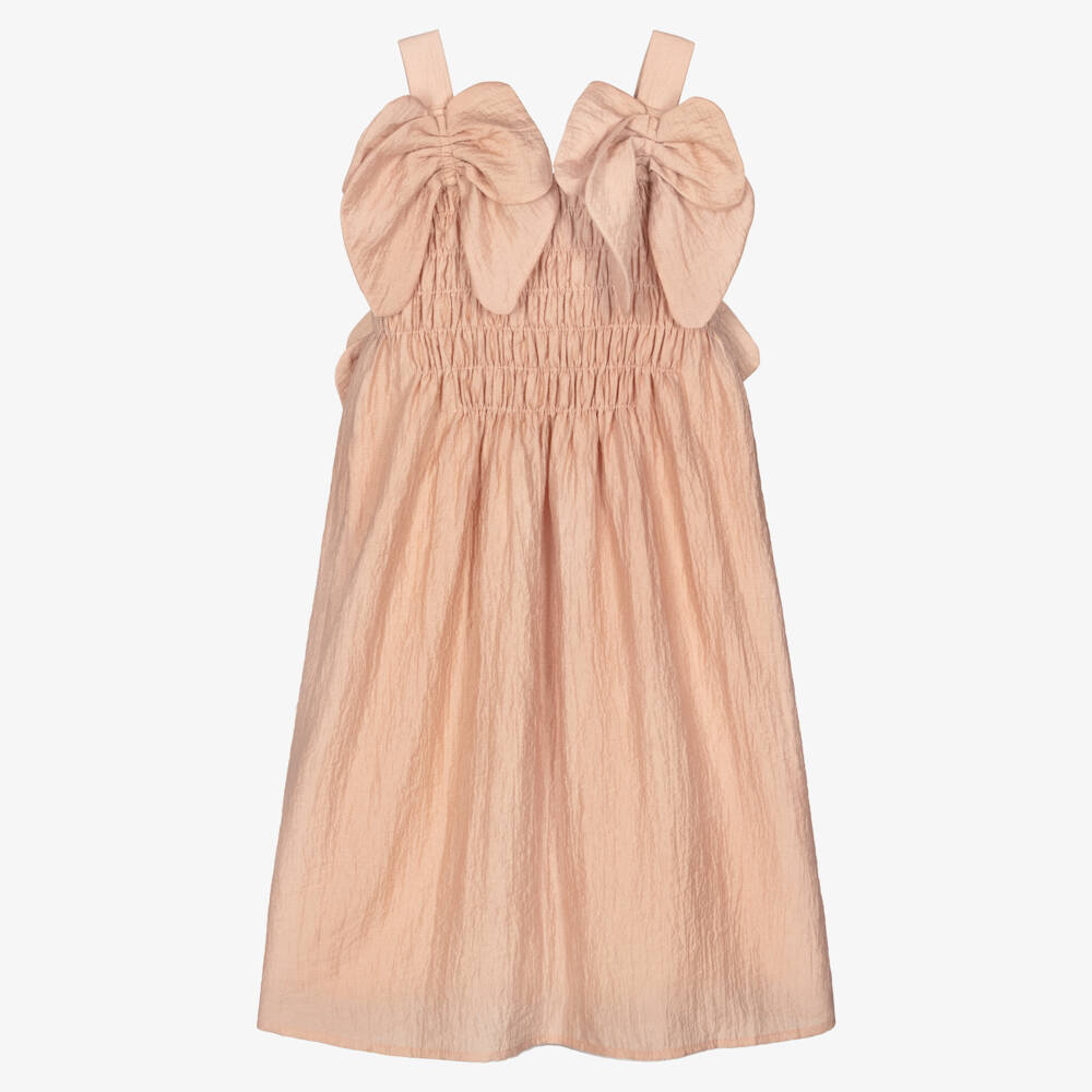 RaspberryPlum-Girls Pink Crinkled Fabric Dress with Bows | Childrensalon Outlet