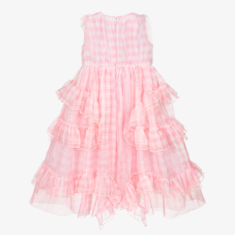 RaspberryPlum-Girls Pink Gingham Tulle Ruffle Dress | Childrensalon Outlet