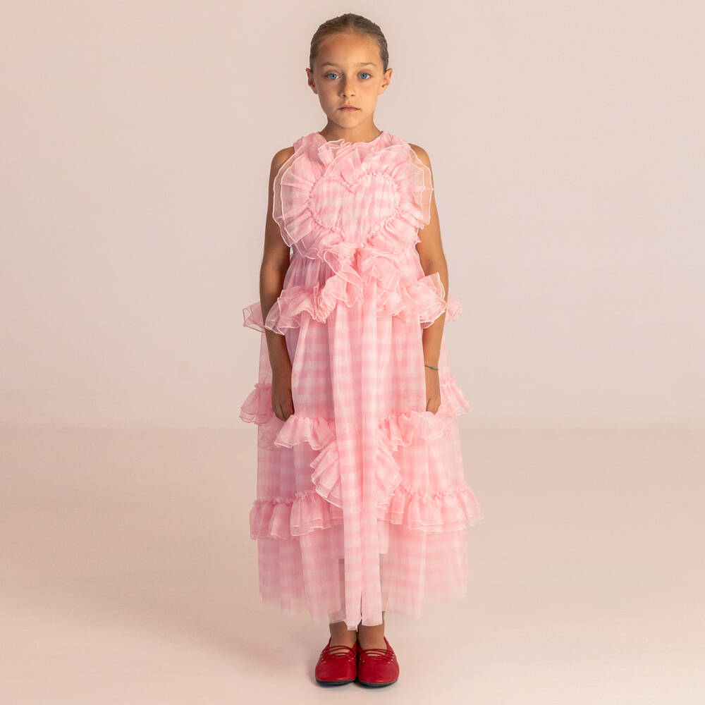 RaspberryPlum-Girls Pink Gingham Tulle Ruffle Dress | Childrensalon Outlet