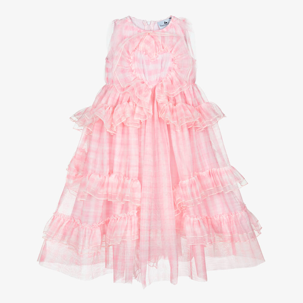 RaspberryPlum-Girls Pink Gingham Tulle Ruffle Dress | Childrensalon Outlet