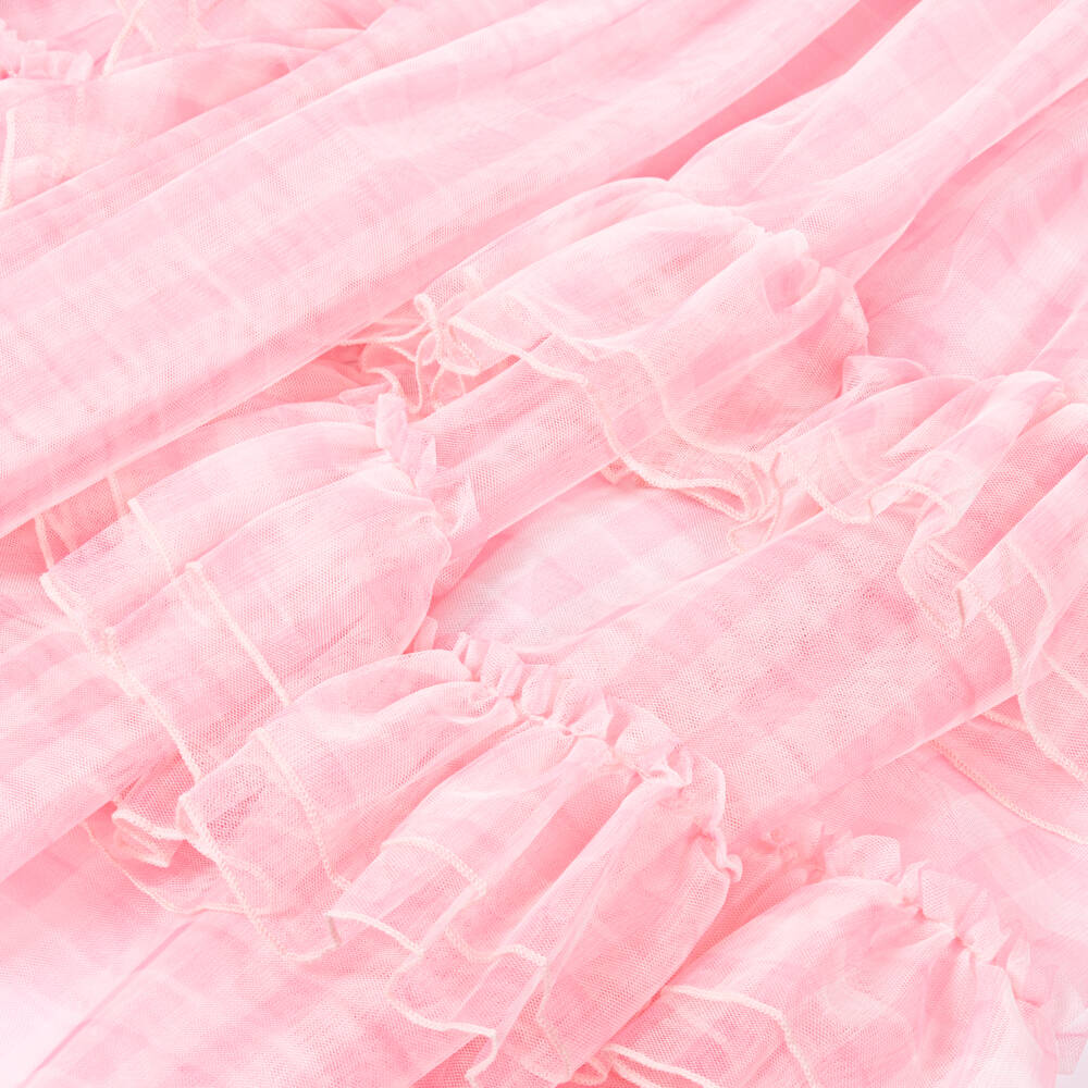RaspberryPlum-Girls Pink Gingham Tulle Ruffle Dress | Childrensalon Outlet