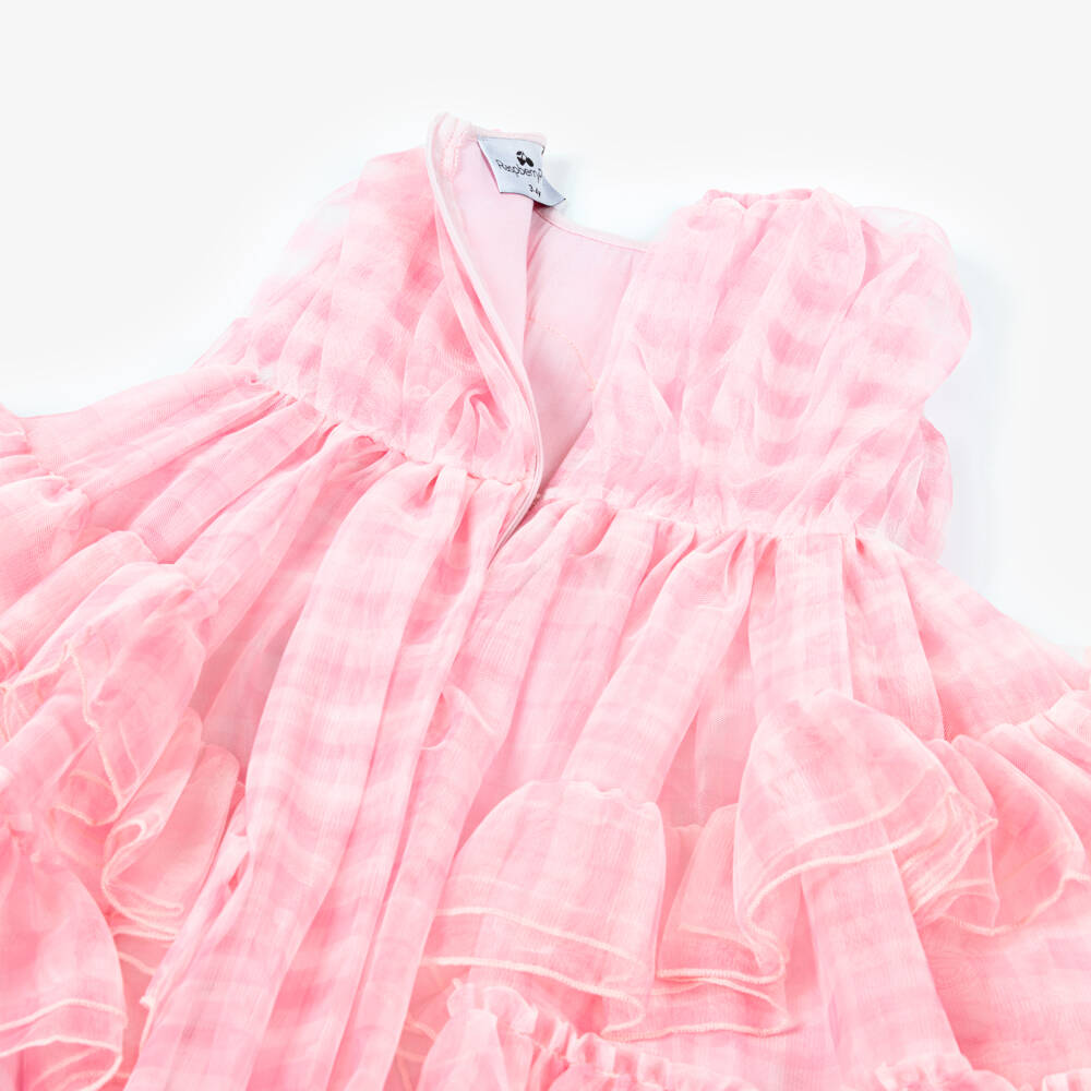 RaspberryPlum-Girls Pink Gingham Tulle Ruffle Dress | Childrensalon Outlet