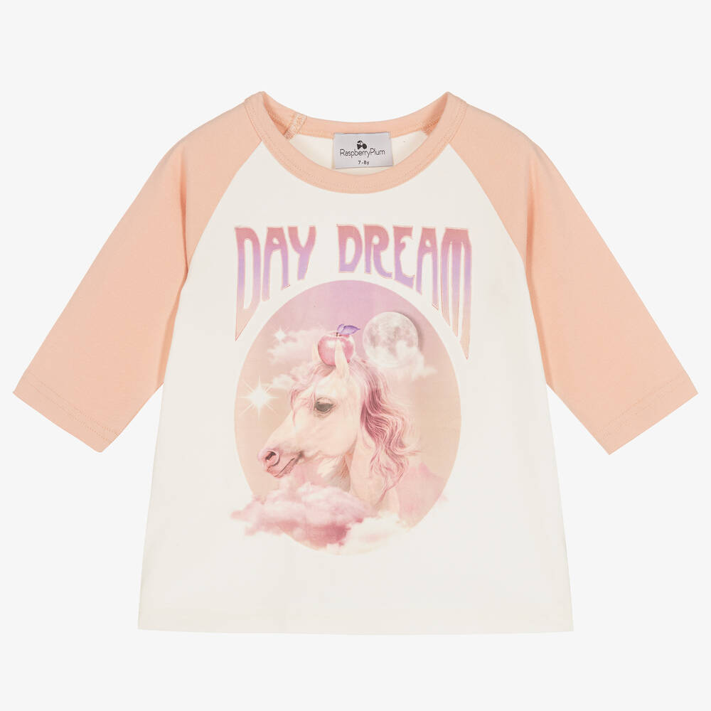 RaspberryPlum - Girls Pink & Ivory Graphic Cotton T-Shirt | Childrensalon