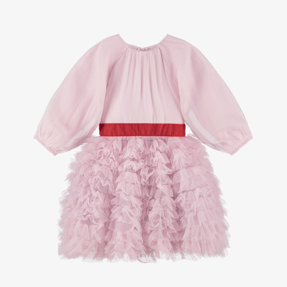 RaspberryPlum-Girls Pink Organza & Ruffle Tulle Dress | Childrensalon Outlet