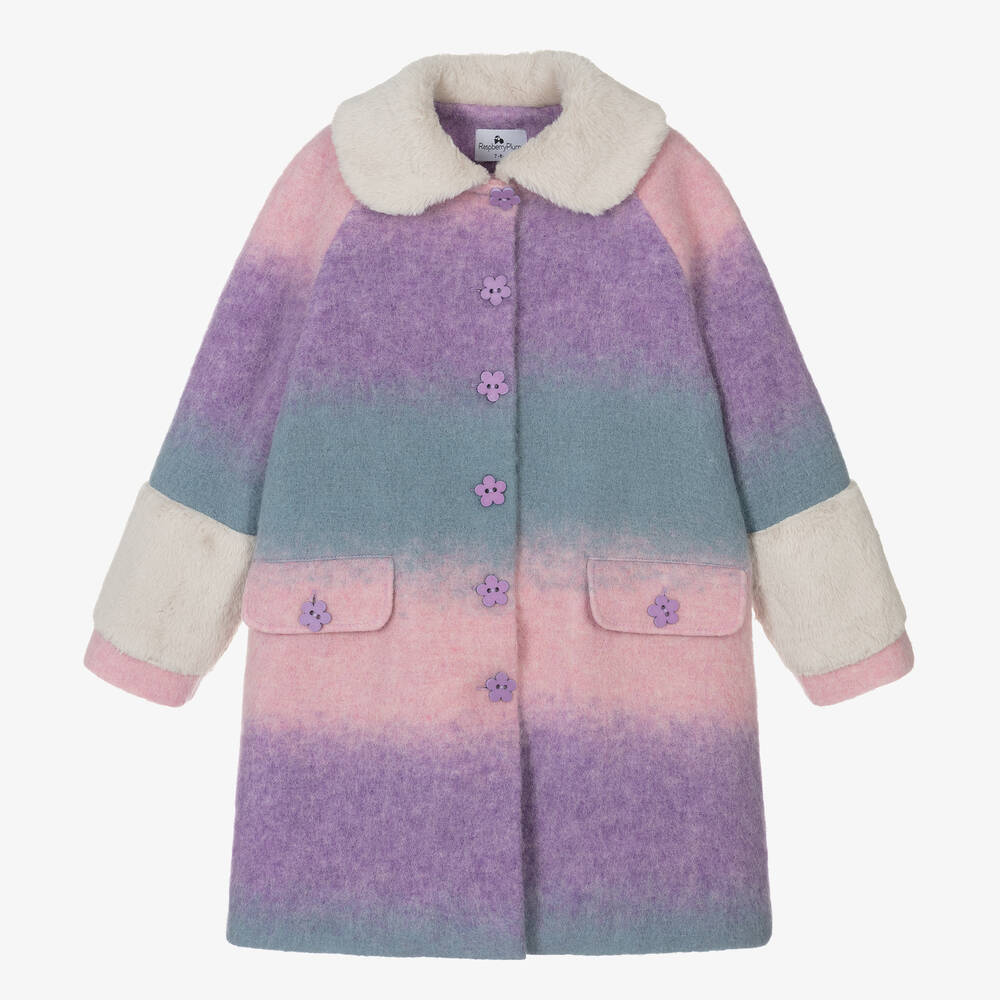 RaspberryPlum - معطف صوف مقلّم لون زهري وبنفسجي وأزرق للبنات | Childrensalon