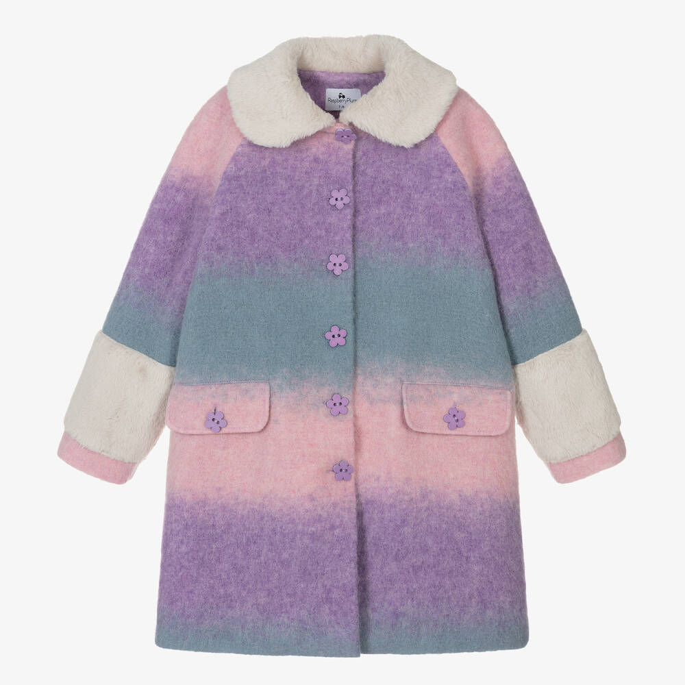 RaspberryPlum-Girls Pink & Purple Striped Wool Coat | Childrensalon Outlet