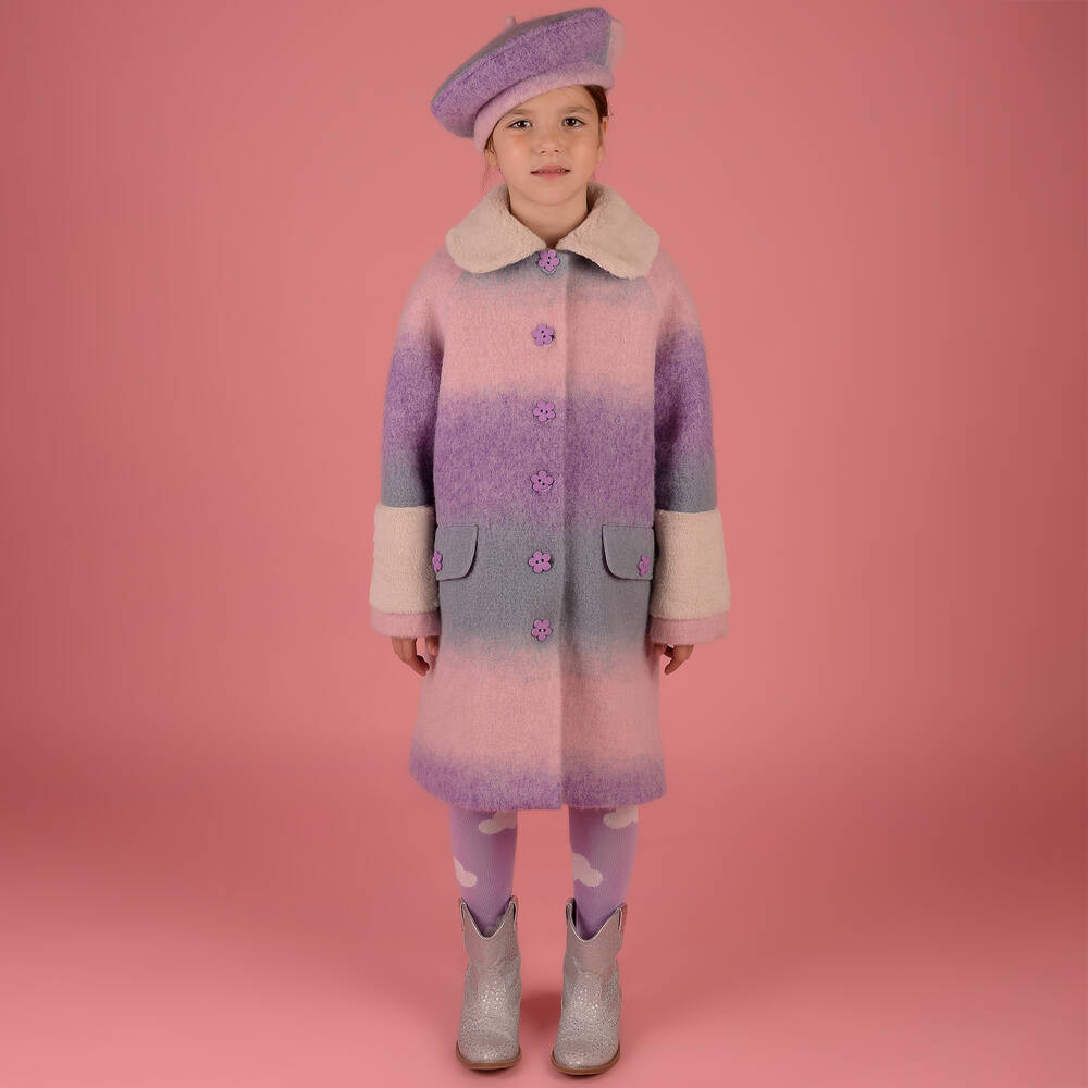 RaspberryPlum-Girls Pink & Purple Striped Wool Coat | Childrensalon Outlet