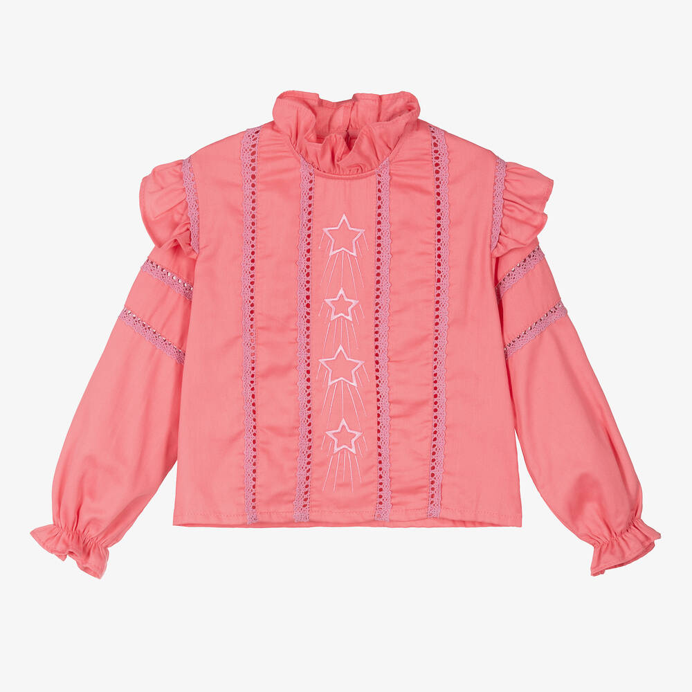 RaspberryPlum - Розовая хлопковая блузка со звездами | Childrensalon