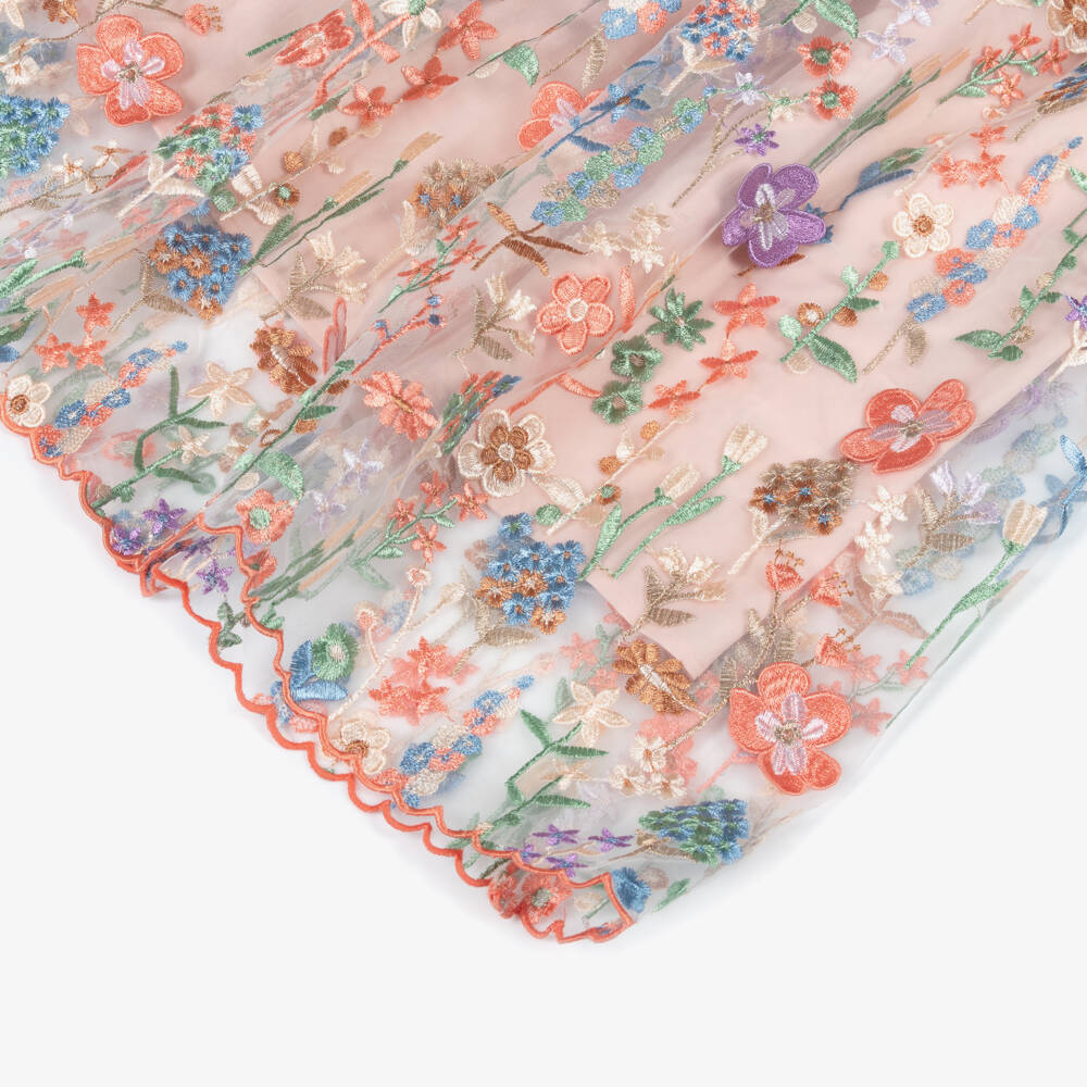 RaspberryPlum-Girls Pink Tulle Maxi Dress with Colourful Embroidered Flowers | Childrensalon Outlet