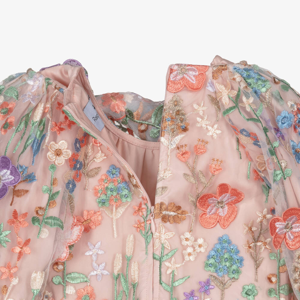 RaspberryPlum-Girls Pink Tulle Maxi Dress with Colourful Embroidered Flowers | Childrensalon Outlet