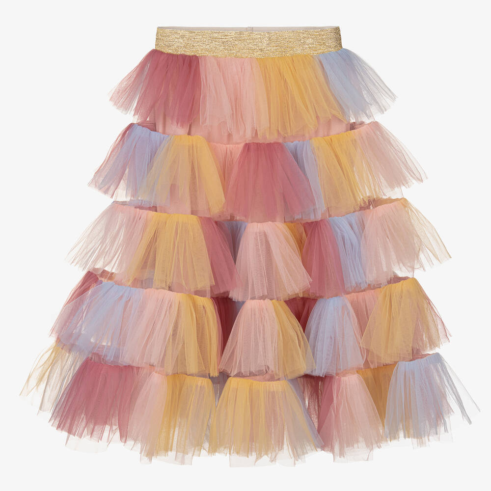 RaspberryPlum - Girls Pink Tulle Rainbow Skirt | Childrensalon