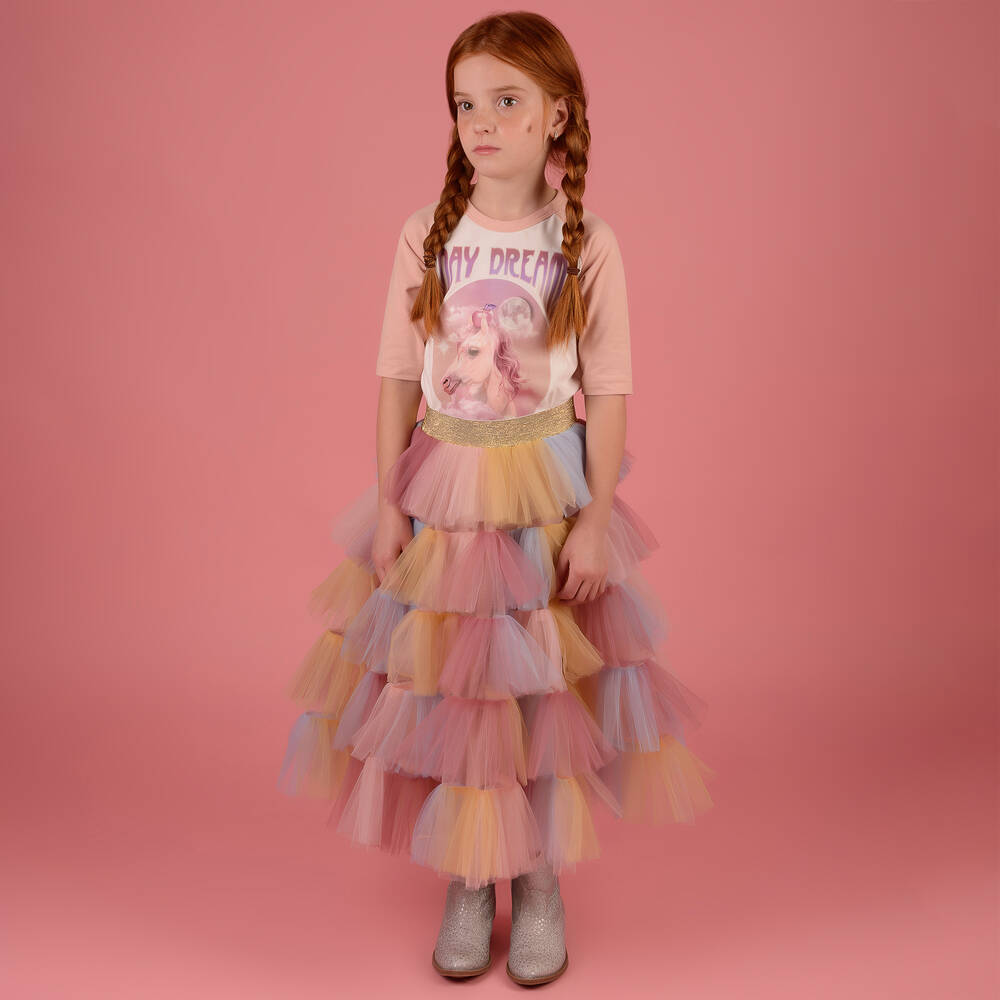 راسبيري بلام -تنورة تول لون زهري بألوان قوس قزح | Childrensalon Outlet