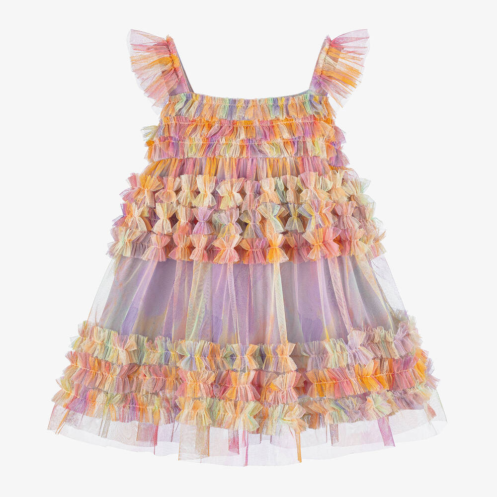 RaspberryPlum-Girls Purple Tulle Ruffle Tie-Dye Dress | Childrensalon Outlet