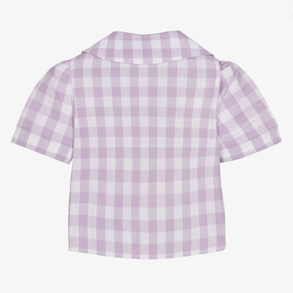 راسبيري بلام -بلوز قطن كاروهات لون بنفسجي وأبيض للبنات | Childrensalon Outlet