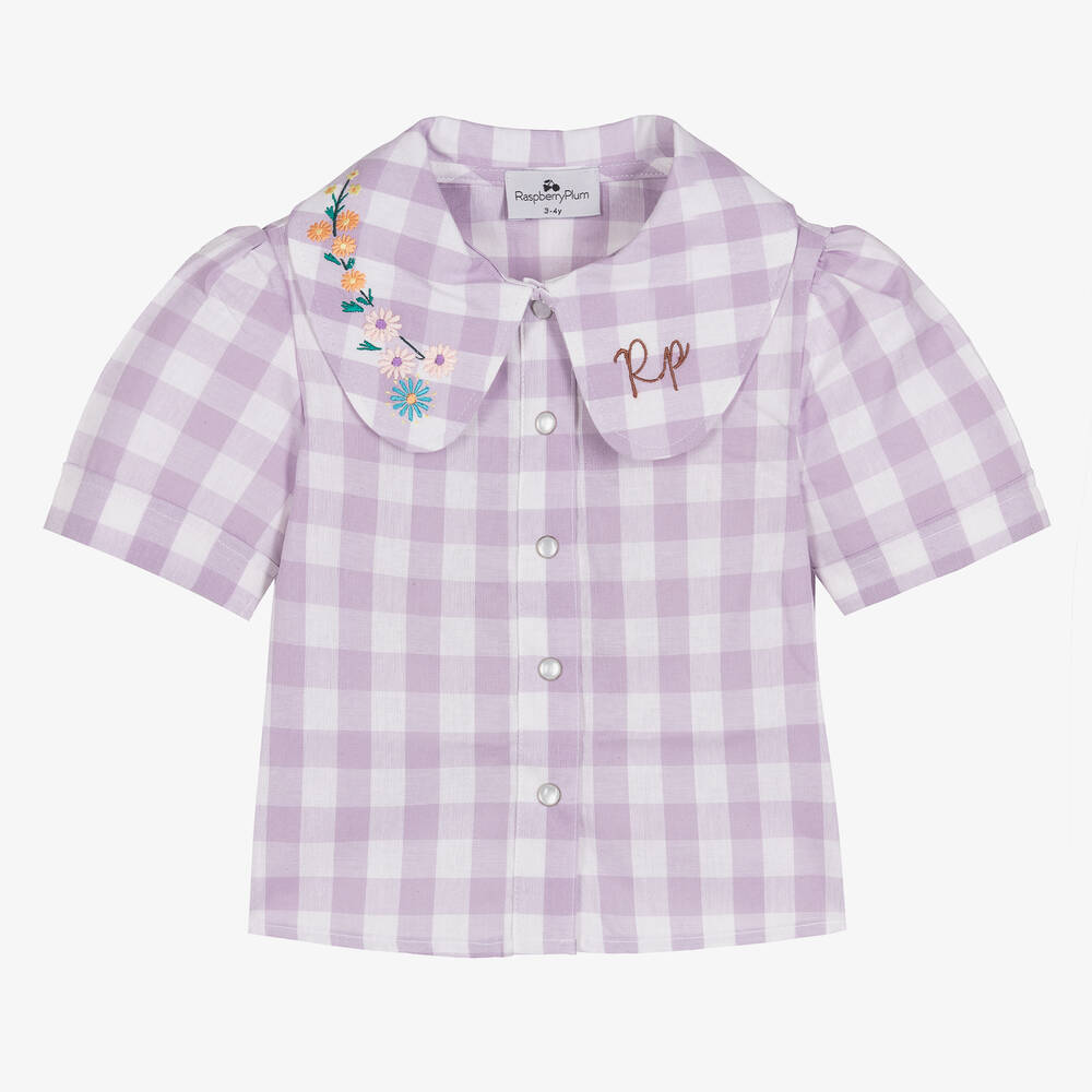 RaspberryPlum - Блузка в бело-фиолетовую клетку | Childrensalon