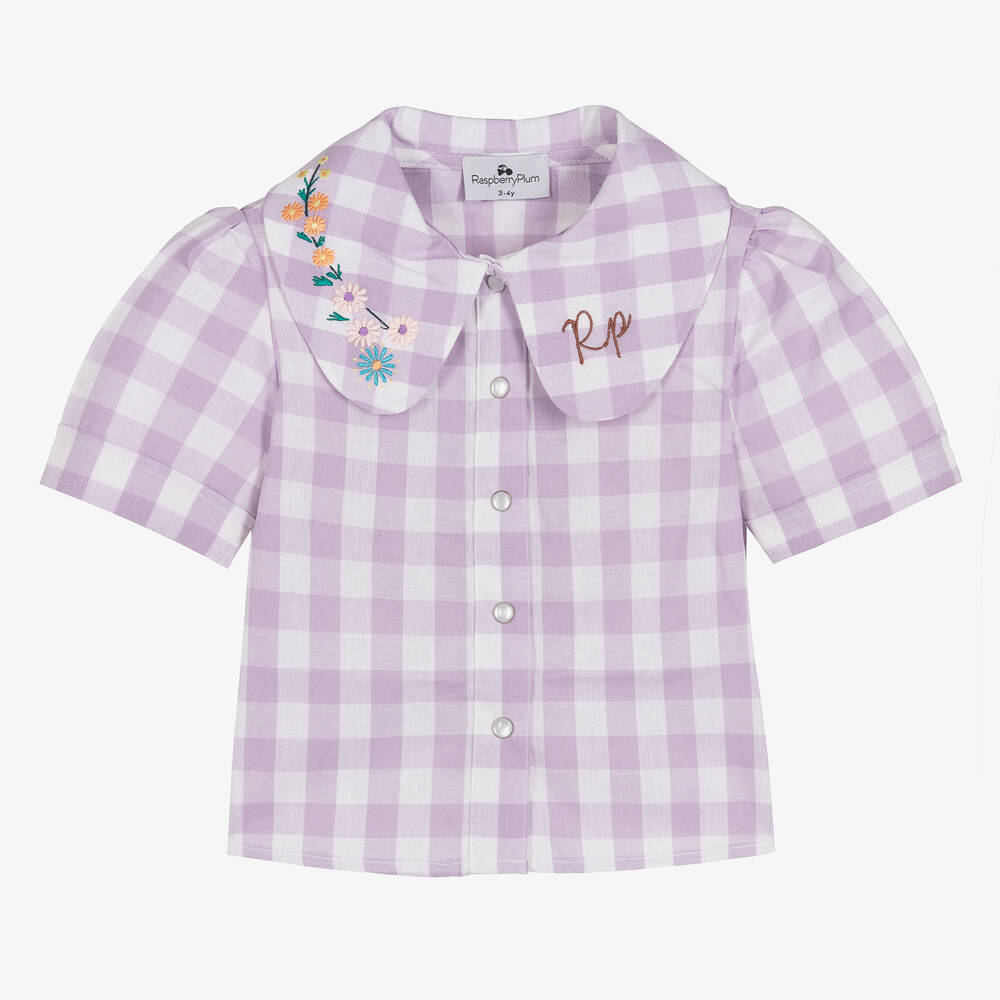 RaspberryPlum - Girls Purple & White Check Blouse | Childrensalon