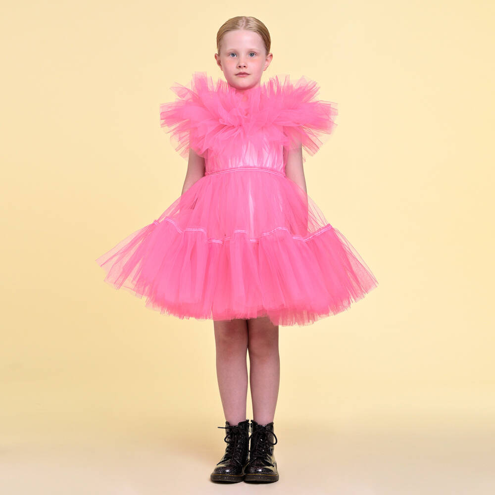 RaspberryPlum-Платье из сияющего пурпурного тюля с рюшами для девочек | Childrensalon Outlet