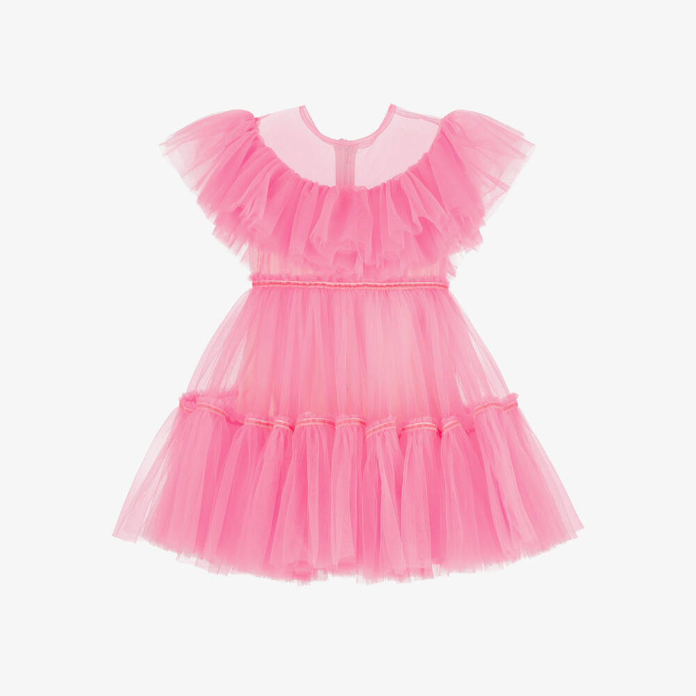 RaspberryPlum-Girls Radiant Pink Ruffled Tulle Dress | Childrensalon Outlet