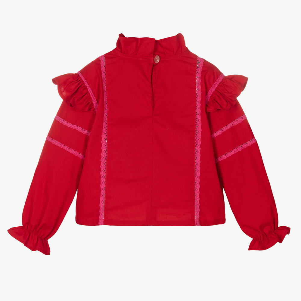 RaspberryPlum-Girls Red Lace Cotton Blouse | Childrensalon Outlet