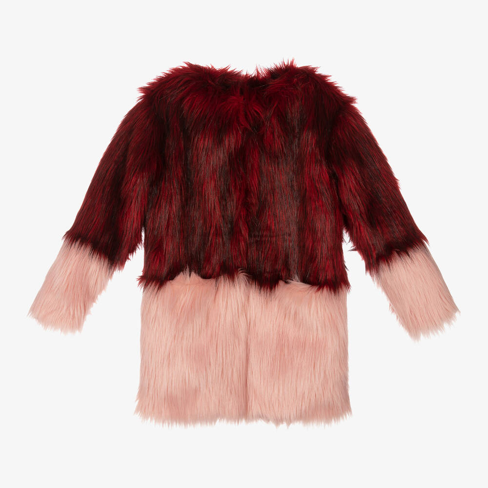 RaspberryPlum - Girls Red & Pink Faux Fur Coat | Childrensalon