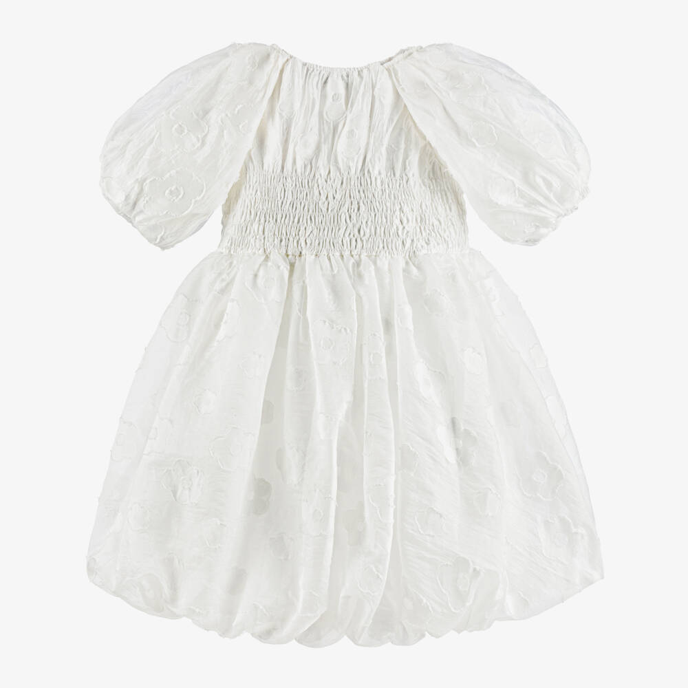 RaspberryPlum-Girls White Floral Jacquard Dress with Black Bow | Childrensalon Outlet