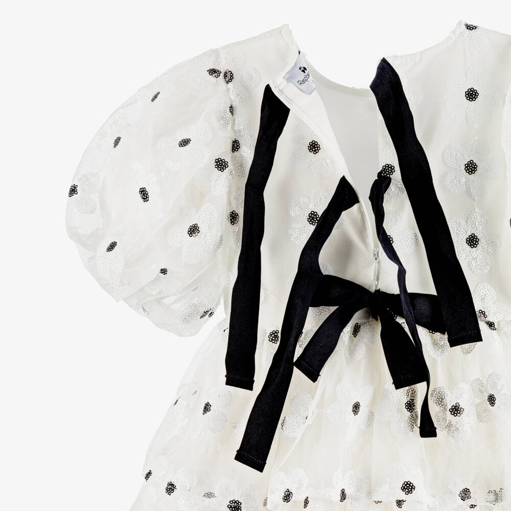 RaspberryPlum-Girls White Tulle Dress with Sequinned Daisies | Childrensalon Outlet