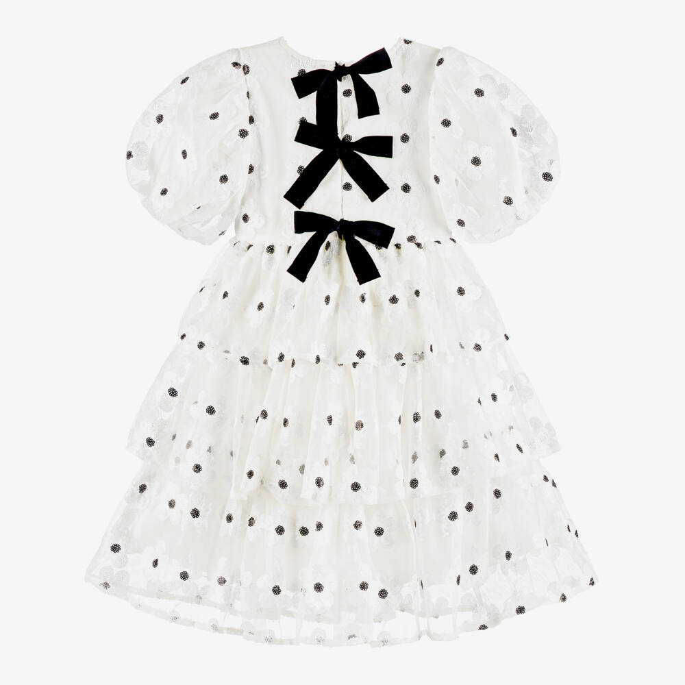 RaspberryPlum-Girls White Tulle Dress with Sequinned Daisies | Childrensalon Outlet