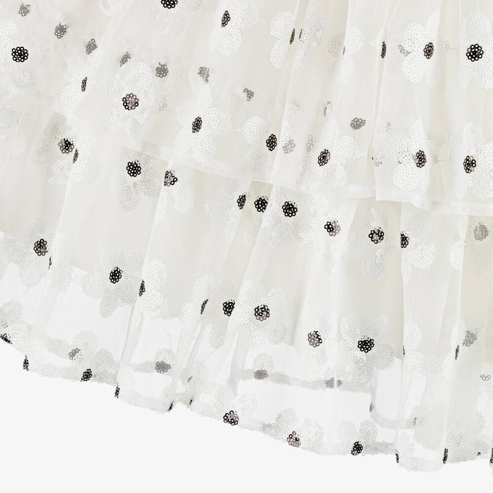 RaspberryPlum-Girls White Tulle Dress with Sequinned Daisies | Childrensalon Outlet