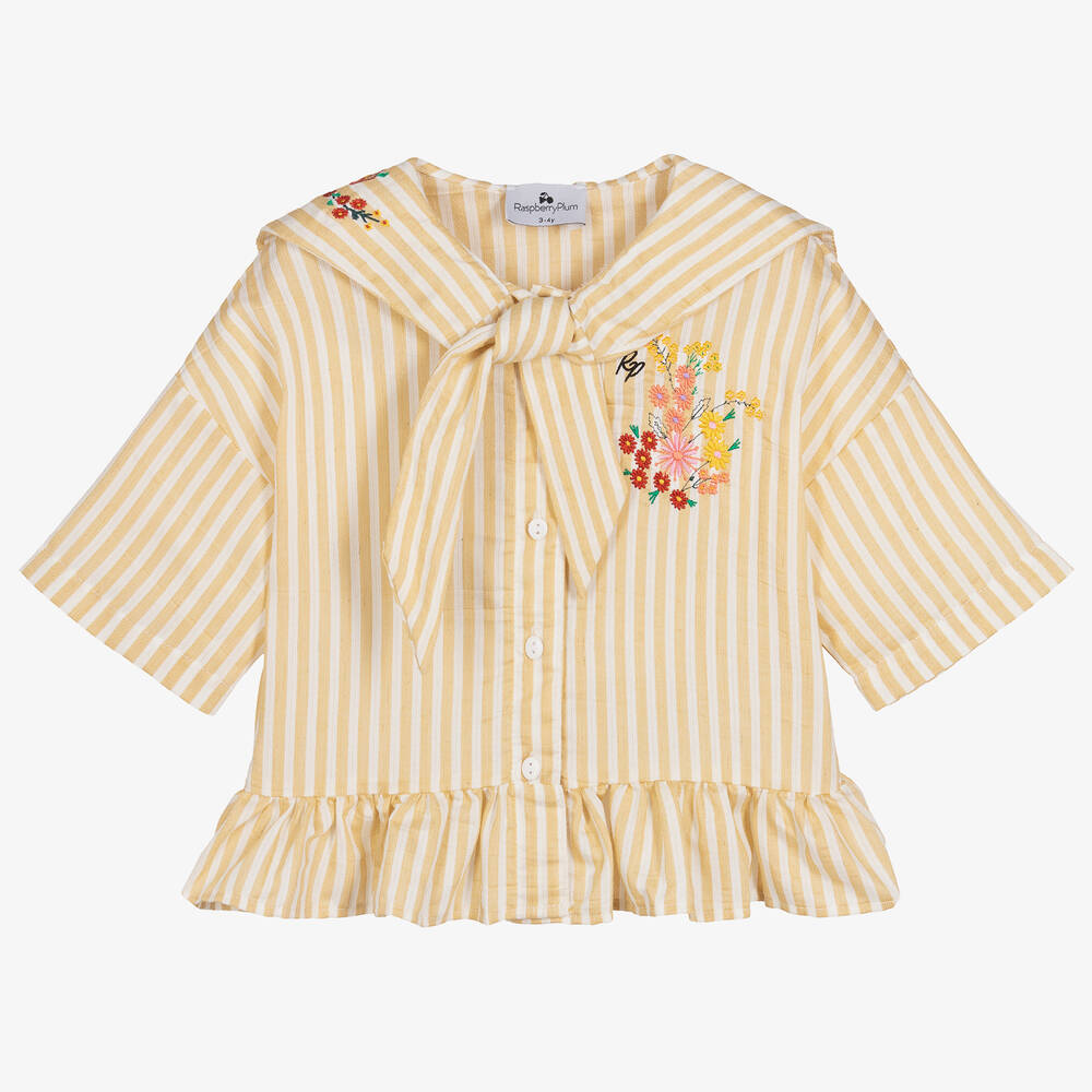 RaspberryPlum - Girls Yellow & White Striped Blouse | Childrensalon