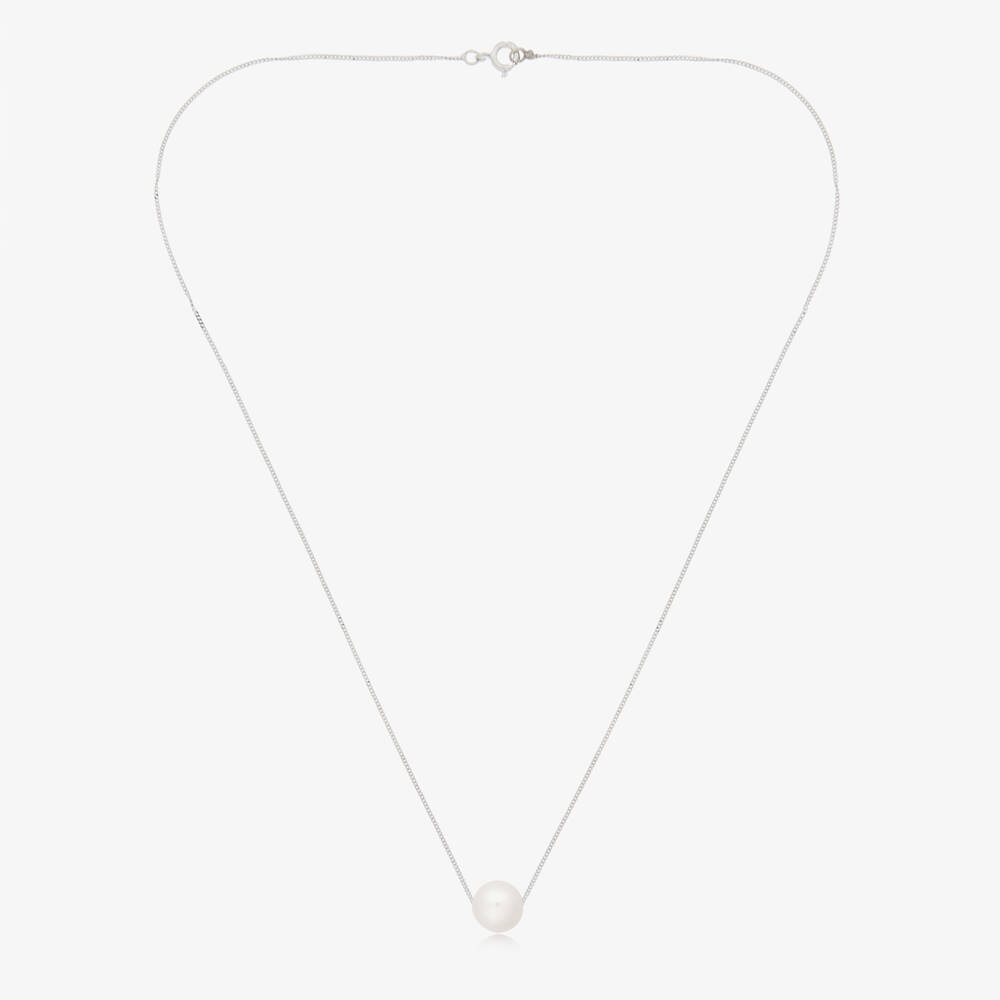 Raw Pearls-Girls Ivory Pearl & Silver Necklace (45cm) | Childrensalon Outlet