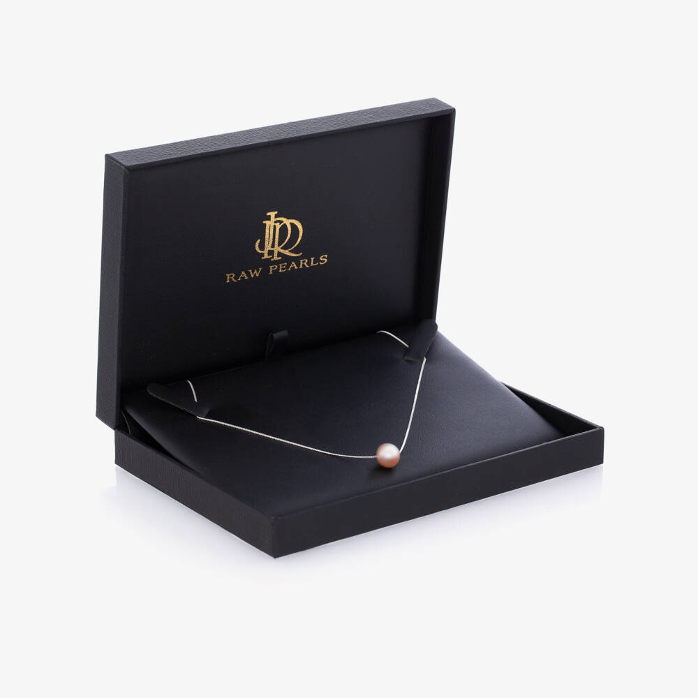 Raw Pearls-Girls Pink Pearl & Silver Necklace (45cm) | Childrensalon Outlet