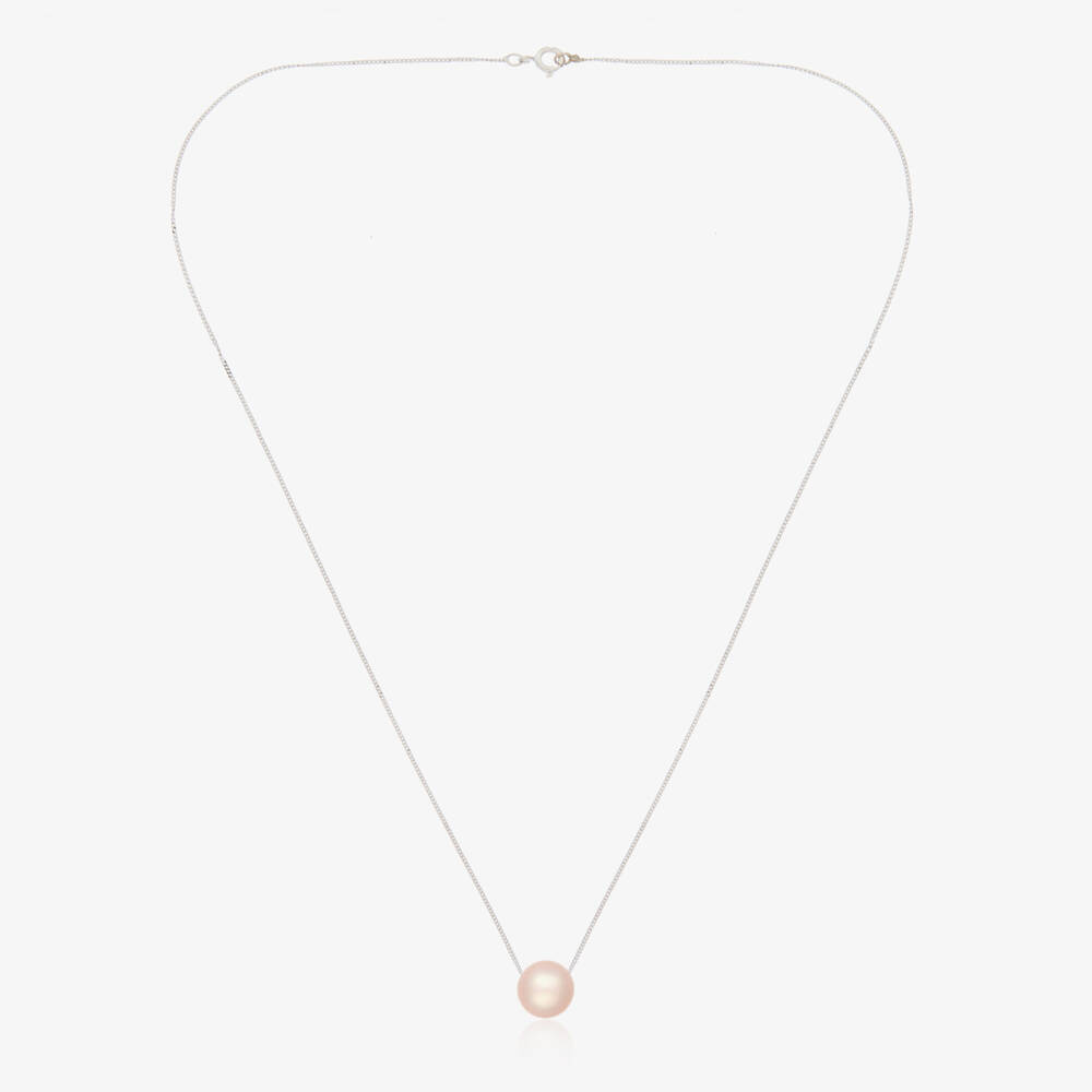 Raw Pearls-Girls Pink Pearl & Silver Necklace (45cm) | Childrensalon Outlet
