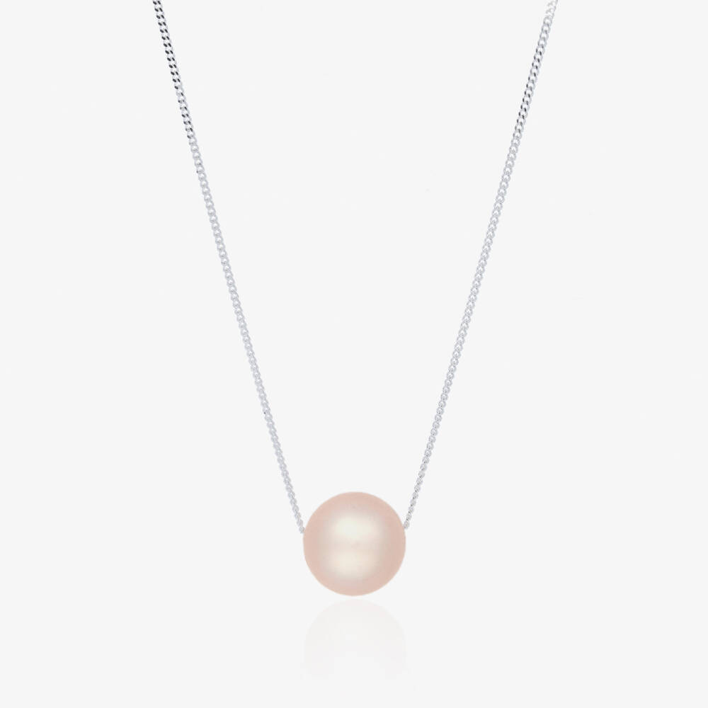 Raw Pearls-Girls Pink Pearl & Silver Necklace (45cm) | Childrensalon Outlet
