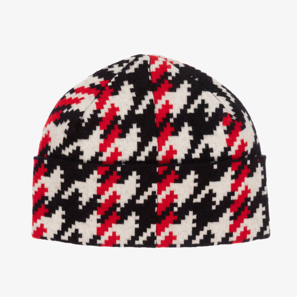 Perfect Moment-Red & Black Merino Wool Houndstooth Beanie | Childrensalon Outlet