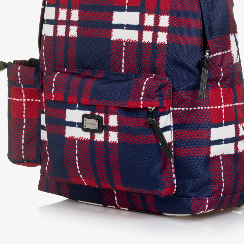 Dolce & Gabbana-Red & Blue Tartan Canvas Backpack (40cm) | Childrensalon Outlet