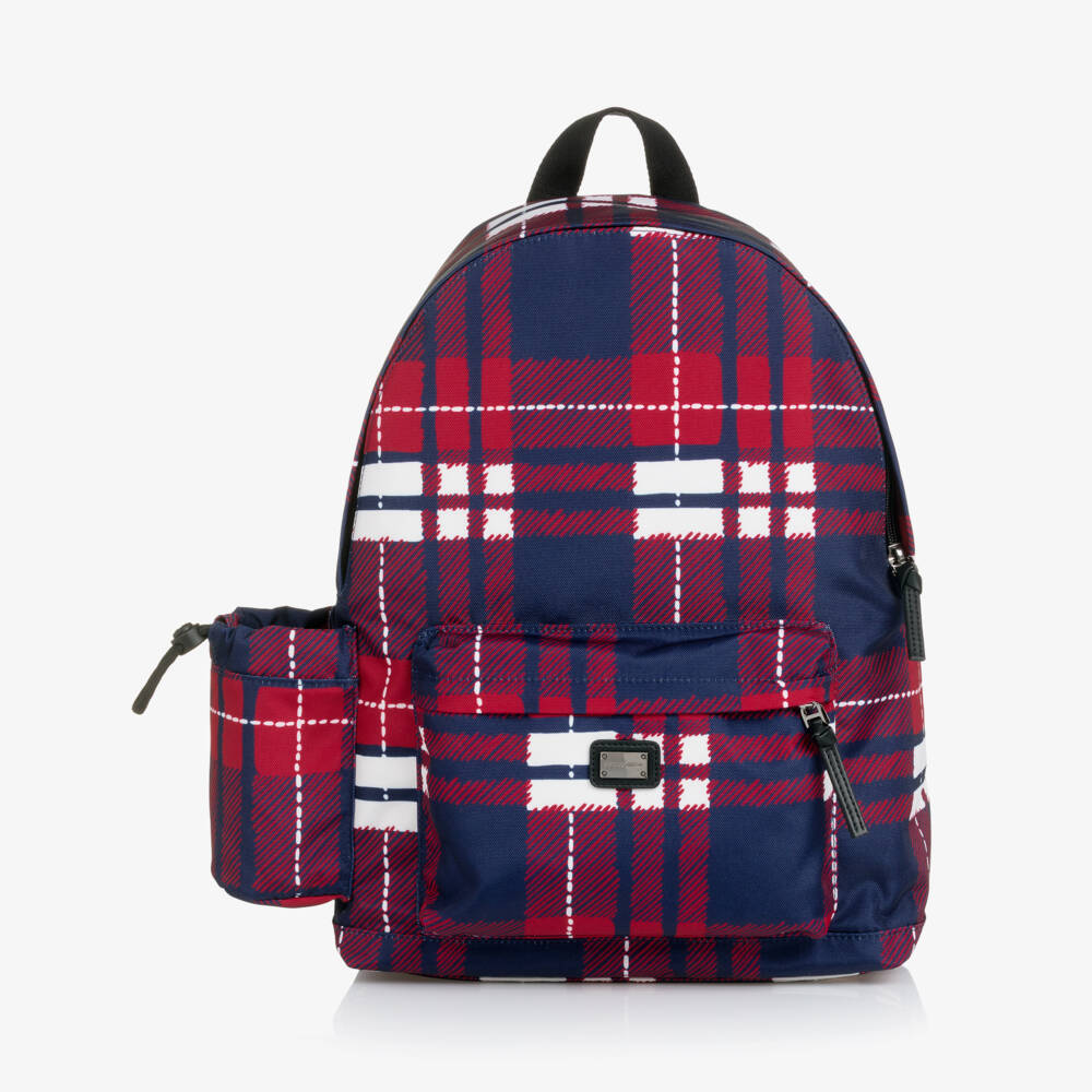 Dolce & Gabbana-Red & Blue Tartan Canvas Backpack (40cm) | Childrensalon Outlet