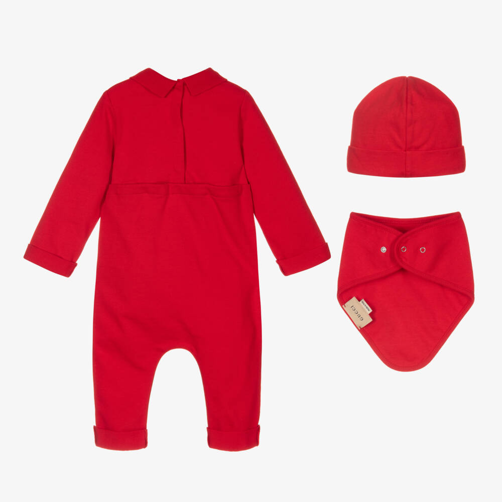 Gucci-طقم هدية قطنية حمراء للرضع | Childrensalon Outlet