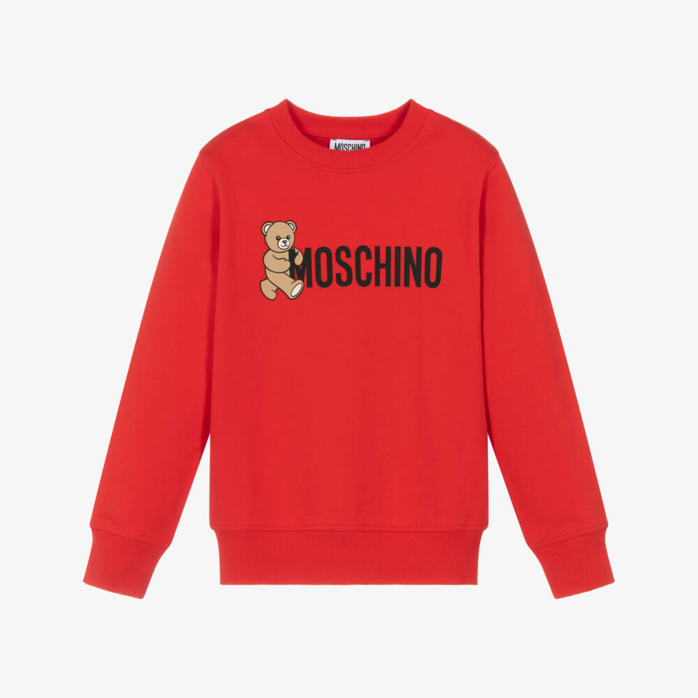 Moschino-Red Cotton Teddy Bear Logo Sweatshirt | Childrensalon Outlet