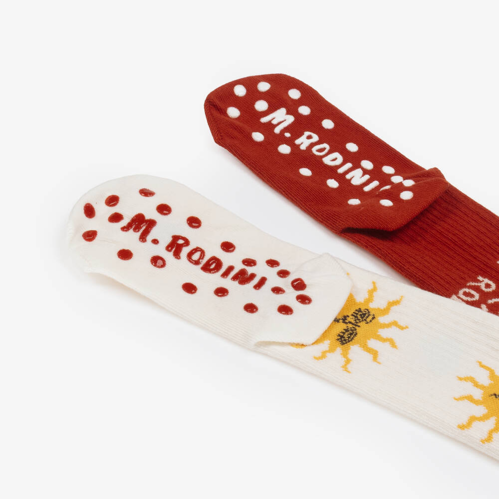 Mini Rodini-Red & Ivory Cotton Anti-Slip Sun Print Socks (2 Pack) | Childrensalon Outlet