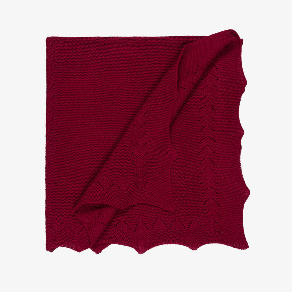 Paloma de la O-Red Knitted Scalloped Blanket (96cm) | Childrensalon Outlet