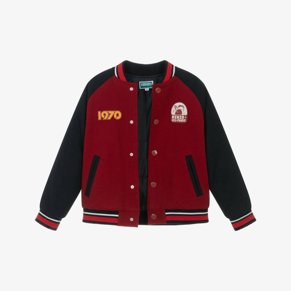 KENZO KIDS-Red & Navy Blue Varsity Bomber Jacket | Childrensalon Outlet