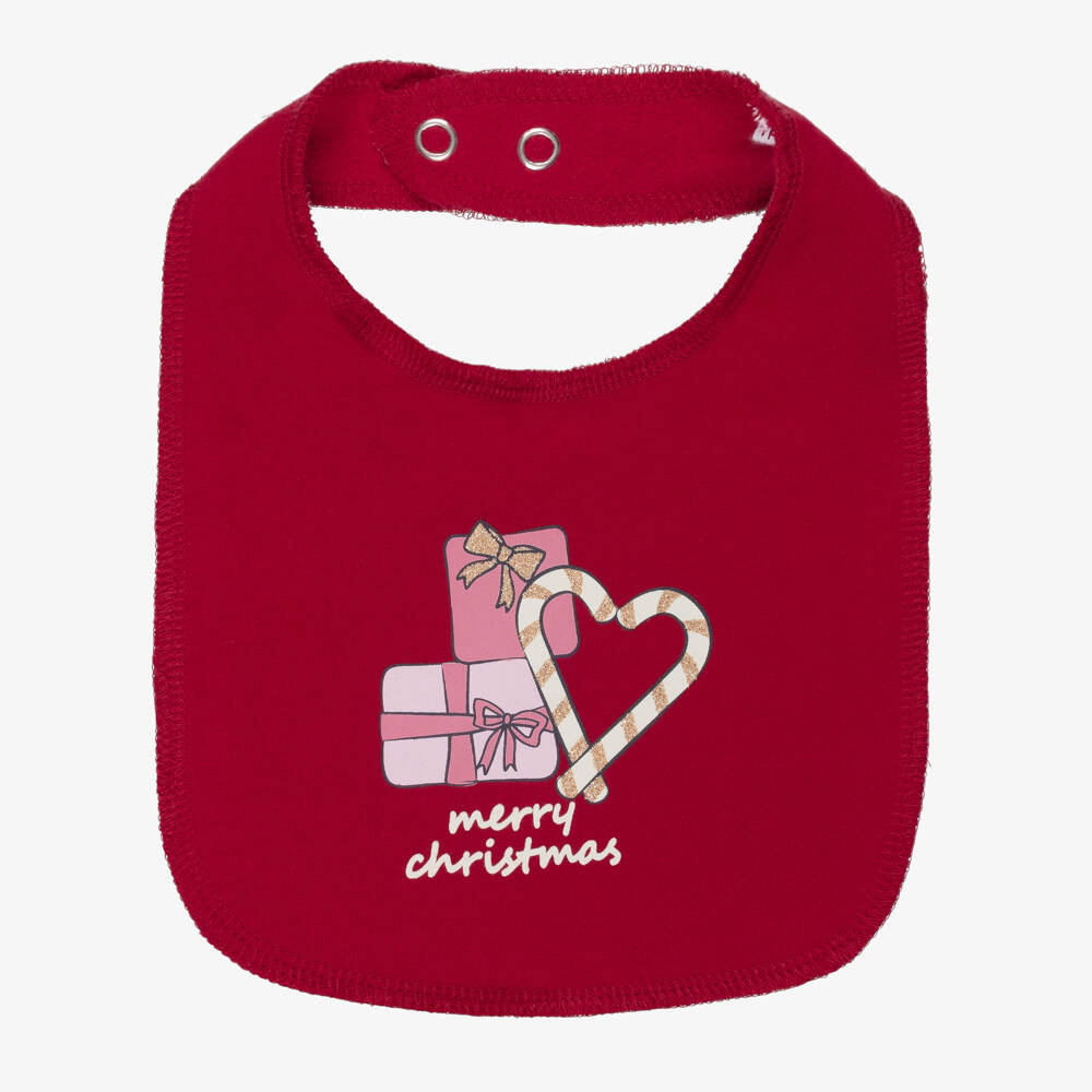NAME IT-Red Organic Cotton Festive Candy Cane Print Bib | Childrensalon Outlet